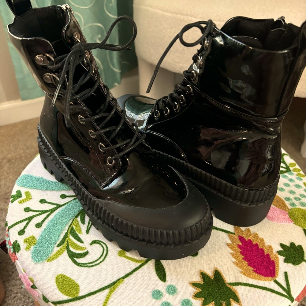 Chase + Chloe ~ Black on Black Patent Leather Boots